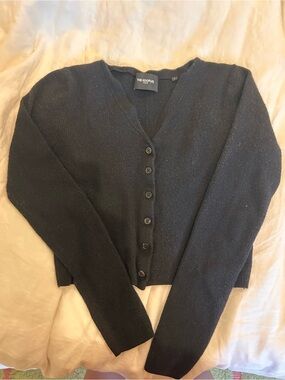The Kooples Black Ribbed V-Neck Cardigan